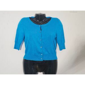 Express Design Studios Turquoise Short Sleeve Cardigan w/ Rhinestone Buttons - S